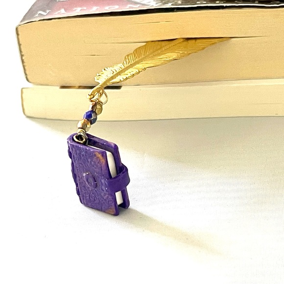 Bookmark Feather and miniature Polymerclay book-Bookmark Metal feather - Picture 7 of 10